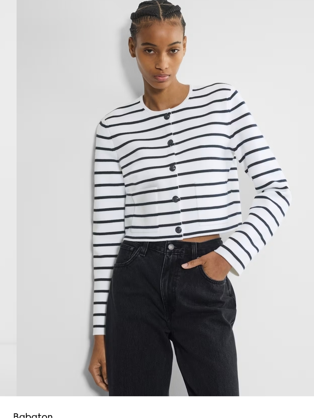 Striped Button-Front Cropped Top - White/Black